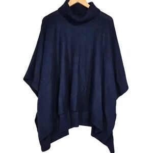J. Crew bv431 Navy Wool-cashmere Blend Turtleneck Poncho For Women NWT